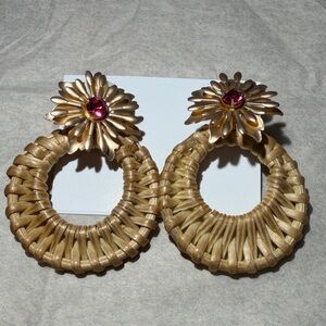 Gold and Pink Floral Hoop Earrings